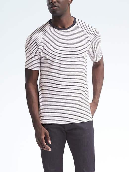 Banana Republic Mens Linen Stretch Stripe Tee - White