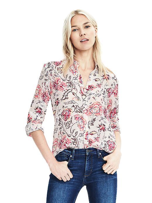 Banana Republic Womens Dillon Fit Floral Print Shirt - Cranberry Sauce