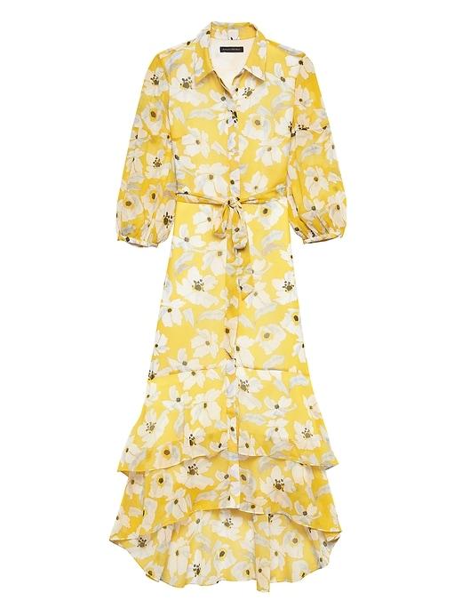 Banana Republic Womens Petite Floral Tiered Maxi Shirt Dress Yellow Size 00