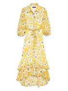Banana Republic Womens Petite Floral Tiered Maxi Shirt Dress Yellow Size 00