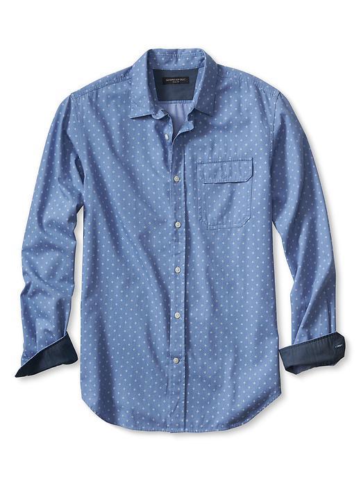 Banana Republic Mens Tailored Slim Fit Custom 078 Wash Multi Dot Shirt Size L Tall - Cerulean Blue