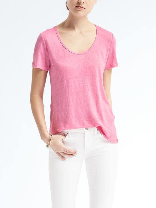 Banana Republic Womens Short Sleeve Linen Scoop Tee - Pink
