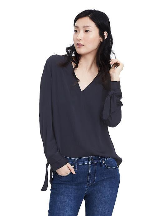 Banana Republic Womens Bow Tie Cuff Blouse - Preppy Navy