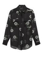 Banana Republic Womens Dillon Classic-fit Sheer Floral Utility Shirt Black Size M