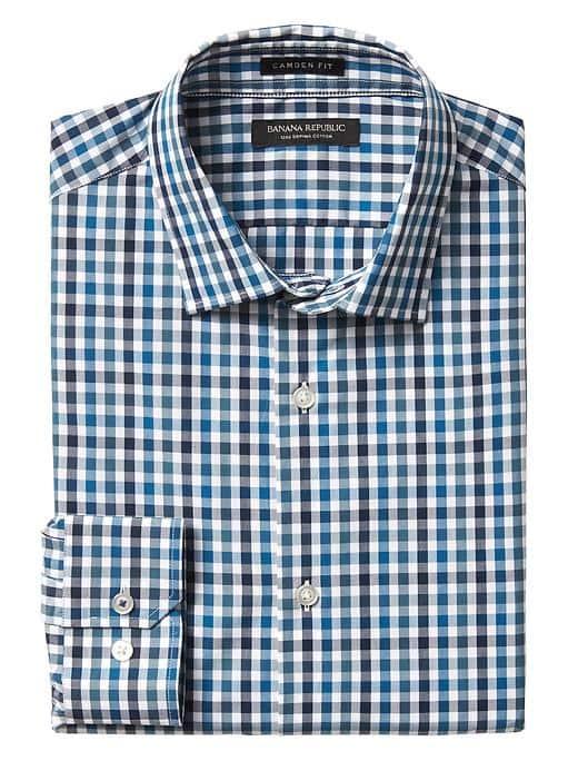 Banana Republic Mens Camden Standard Fit Supima Cotton Check Shirt - Navy Star