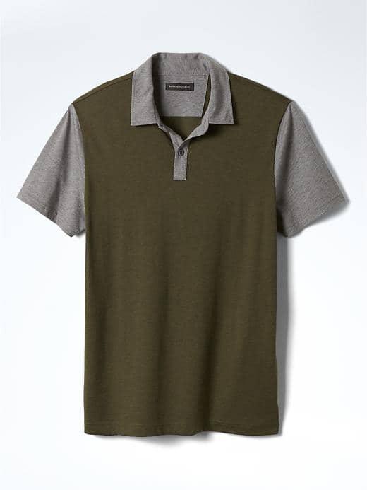 Banana Republic Mens Silk Cotton Contrast Polo - District Green