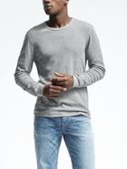 Banana Republic Mens Supima Cotton Blend Waffle Knit Crew Pullover - Gray Sky