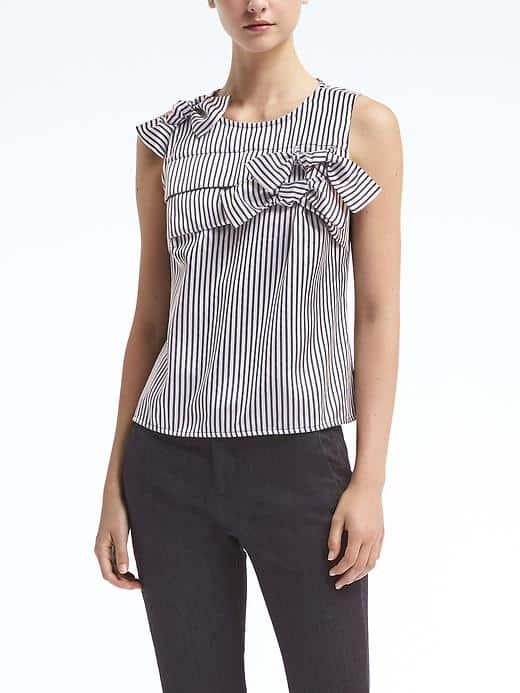 Banana Republic Womens Stripe Triple Bow Shell - Black