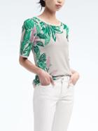 Banana Republic Womens Jacquard Knit Floral Tee - Stone