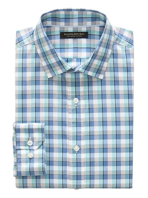 Banana Republic Mens Grant Slim-fit Supima Cotton Check Shirt Turquoise Powder Size Xxs