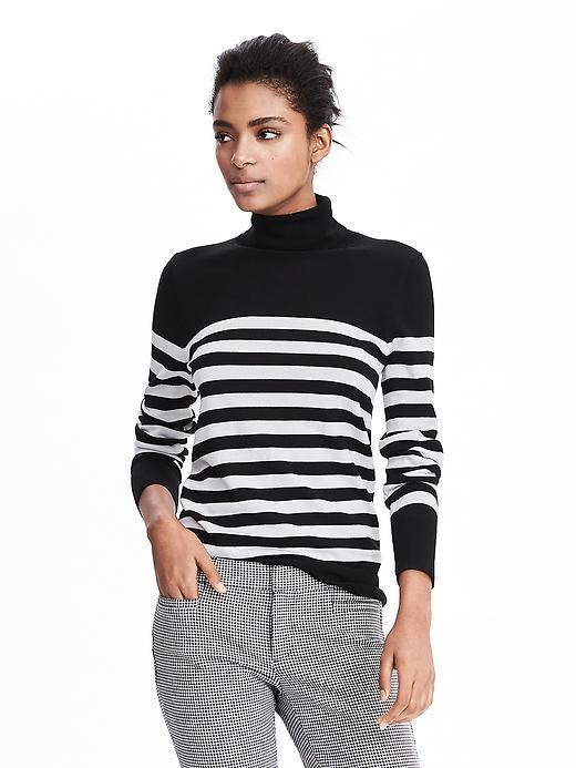 Banana Republic Womens Merino Stripe Turtleneck Size Xl - Black