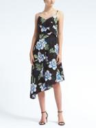Banana Republic Womens Print Strappy Asymmetrical Foldover Dress - Black Print