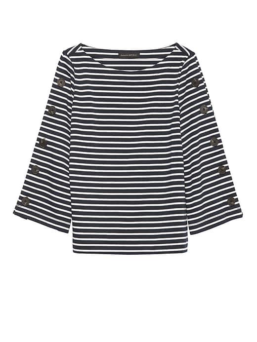 Banana Republic Womens Stripe Button-sleeve Top Blue Stripe Size Xxs