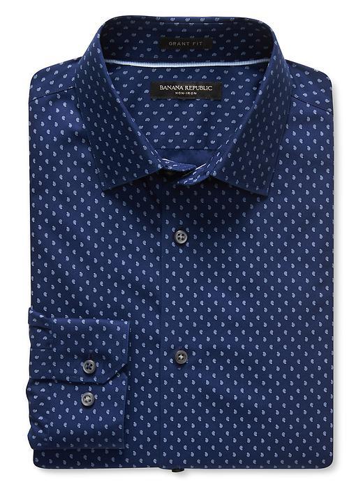 Banana Republic Mens Grant Fit Non Iron Squiggle Shirt Size L Tall - Navy Star