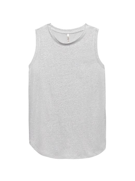 Banana Republic Womens Curved-hem Linen Blend Tank Silver Lake Size L
