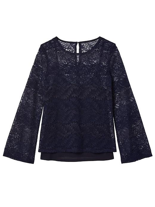 Banana Republic Womens Ombr Lace Bell-sleeve Top Navy Size M