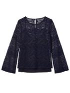 Banana Republic Womens Ombr Lace Bell-sleeve Top Navy Size M