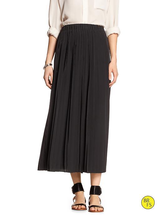 Banana Republic Womens Factory Knife Pleat Maxi Skirt Size L Petite - Br Black