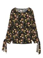Banana Republic Womens Floral Tie-cuff Top Black Print Size L