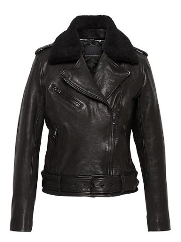 Banana Republic Womens Leather Moto Jacket With Shearling Collar Black Size Xs