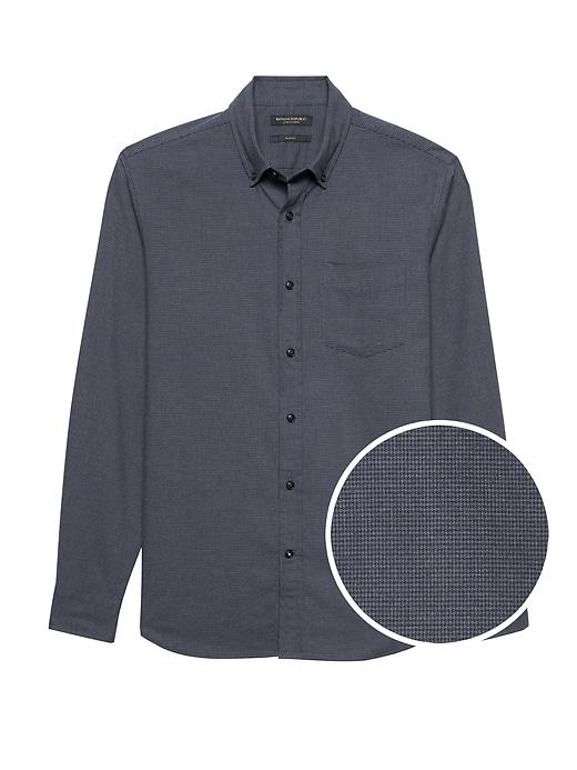Banana Republic Mens New Slim-fit Luxe Flannel Houndstooth Shirt Navy Blue Size Xs