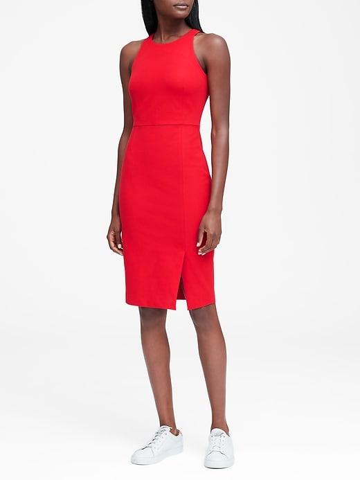 Banana Republic Womens Bi-stretch Racer-neck Sheath Dress Ultra Red Size 0
