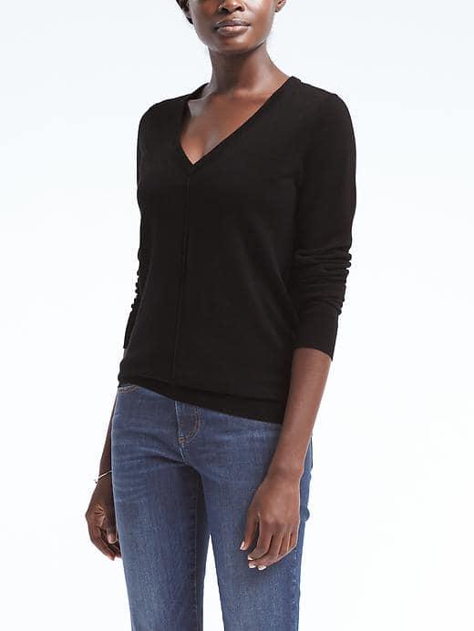 Banana Republic Womens Silk Casmere Vee Pullover - Black