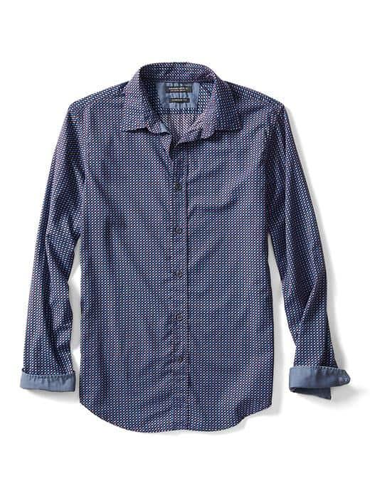 Banana Republic Mens Camden Fit Custom Wash Abstract Print Shirt - Black