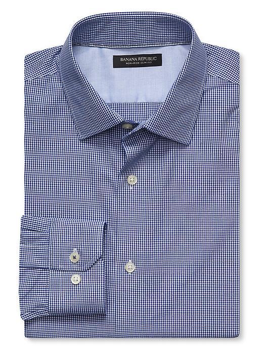 Banana Republic Camden Fit Non Iron Micro Gingham Shirt Size L Tall - Dreamy Royal