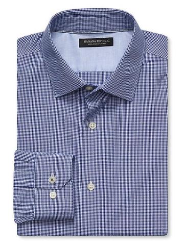 Banana Republic Camden Fit Non Iron Micro Gingham Shirt Size L Tall - Dreamy Royal