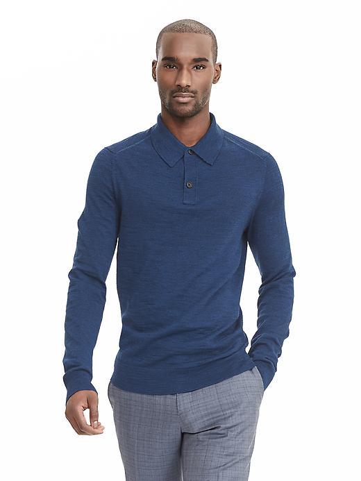 Banana Republic Extra Fine Merino Wool Sweater Polo Size L Tall - Philipsburg Blue