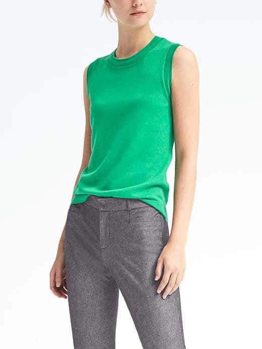 Banana Republic Womens Merino Pointelle Shell - Emerald Green
