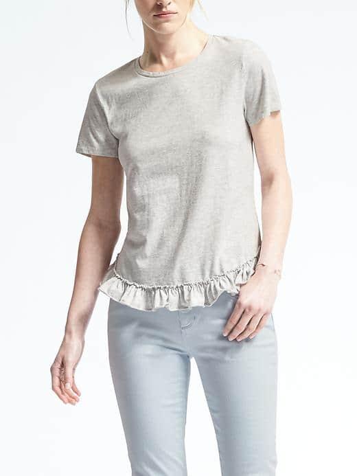 Banana Republic Womens Ruffle Shirttail Tee - Light Gray Heather