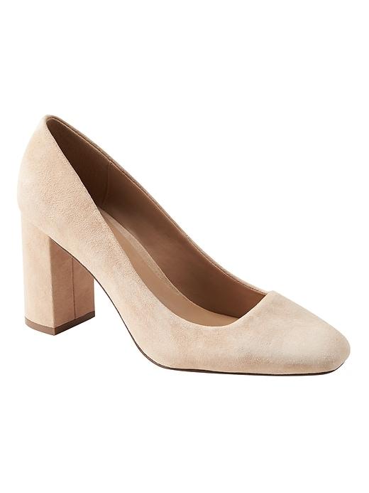 Banana Republic Womens Square Toe Block-heel Pump Almond Suede Size 10 1/2