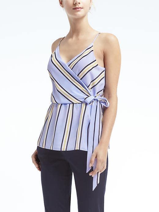 Banana Republic Easy Care Stripe Wrap Tank - Cerulean Blue