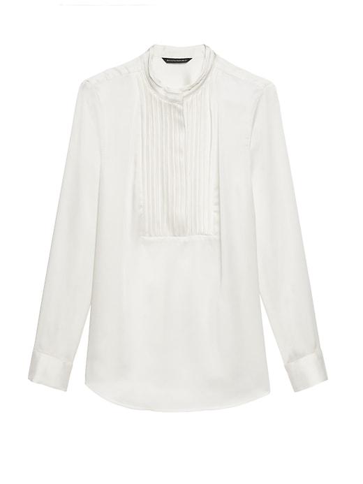 Banana Republic Womens Petite Long-sleeve Tuxedo Tunic Shirt White Size L