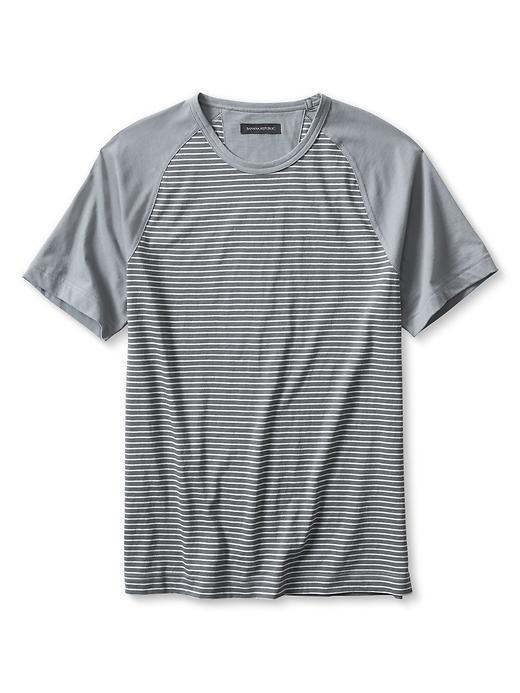 Banana Republic Mens Slub Stripe Raglan Crew Size L Tall - Gray Sky