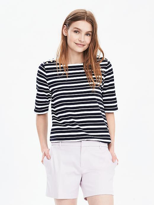 Banana Republic Womens Stripe Boatneck Top Size L - Preppy Navy
