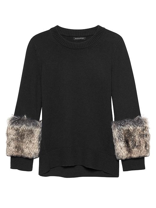 Banana Republic Womens Japan Online Exclusive Fur-cuff Crew-neck Sweater Black Size S