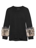 Banana Republic Womens Japan Online Exclusive Fur-cuff Crew-neck Sweater Black Size S