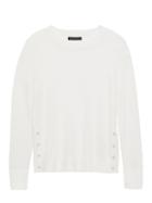 Banana Republic Womens Petite Machine-washable Merino Button-side Cropped Crew-neck Sweater Ivory Size L