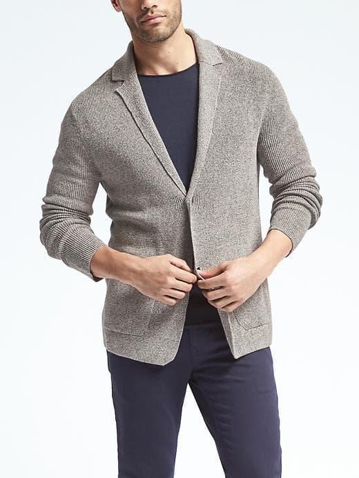 Banana Republic Mens Stretch Linen Sweater Blazer - Dark Gray Heather