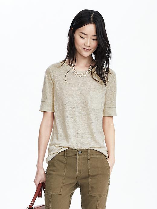 Banana Republic Womens Linen Pocket Crew Tee Size L - Blushing Pink