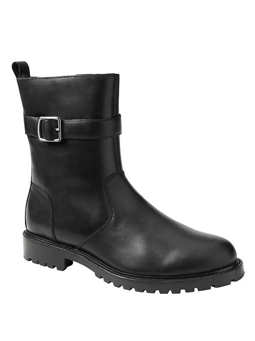Banana Republic Mens Shearling Buckle Boot Black Size 9