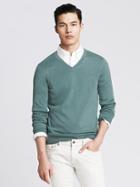 Banana Republic Silk Cotton Cashmere Vee Pullover Size L - Parsley Green Heather
