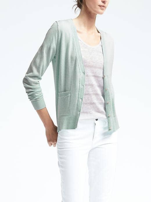 Banana Republic Womens Pima Cotton Cashmere Vee Cardigan - Aqua Mint