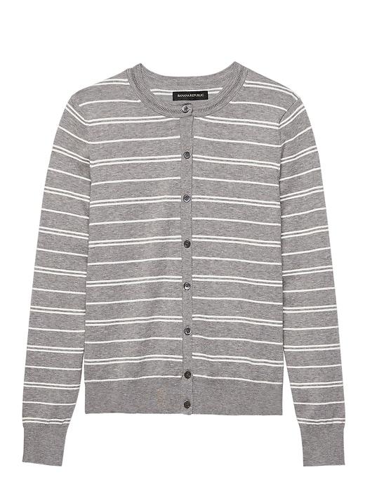 Banana Republic Womens Stretch-cotton Cardigan Sweater Gray Stripe Size M