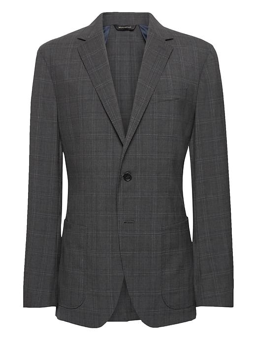 Banana Republic Mens Slim Plaid Smart-weight Performance Wool Blend Suit Jacket Charcoal & Iron Size 32