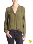 Banana Republic Factory Banded Collar Blouse Size L - Fresh Olive