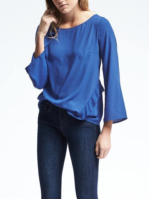 Banana Republic Womens Asymmetrical Ruffle Blouse - Ultramarine